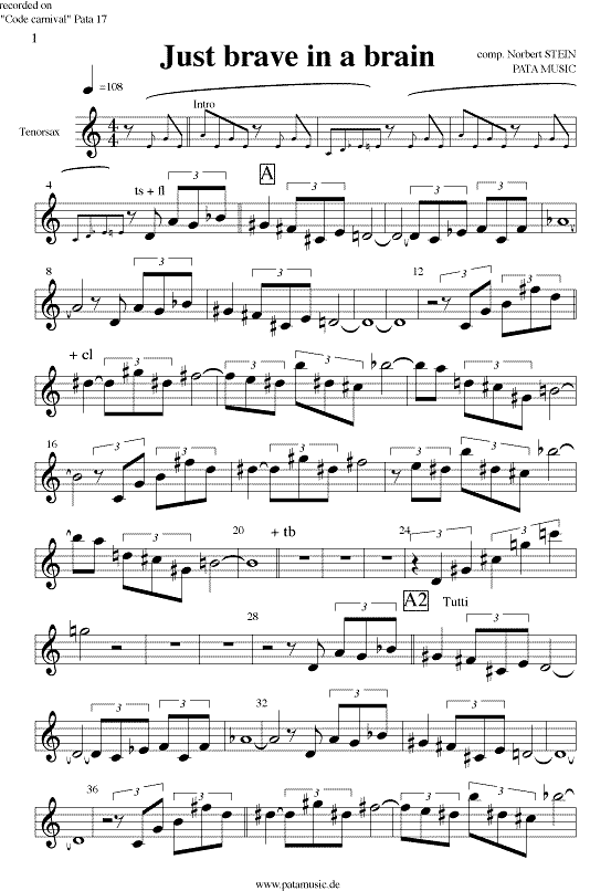 Sheet music of just brave in a brain