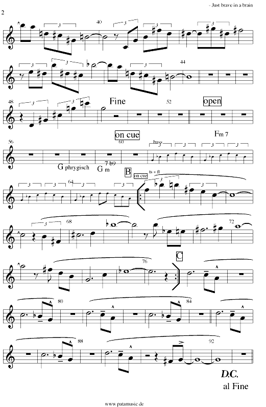 Sheet music of just brave in a brain
