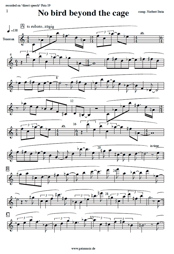 Sheet music of No Bird beyond the Cage