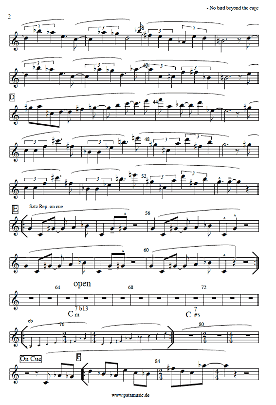 Sheet music of No Bird beyond the Cage